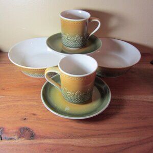 carefree calypso china by syracuse 2 8 oz mugs, saucers & 20 oz bowls (w4223)